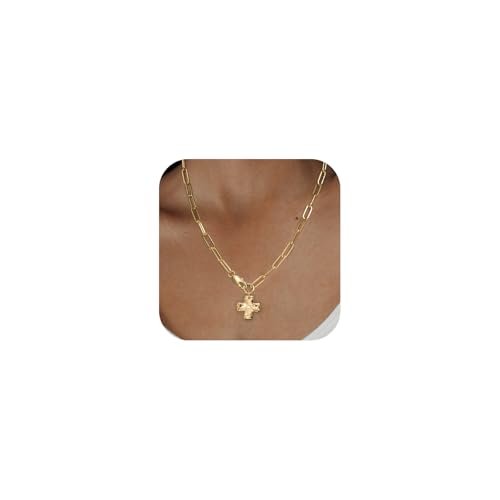 Chunky Cross Necklace for Women Trendy 14K Gold Silver Plated Statement Big Cross Pendant Paperclip Chain Charm Necklaces Religious Faith Easter Basket Stuffers Baptism Costume Jewelry Gift