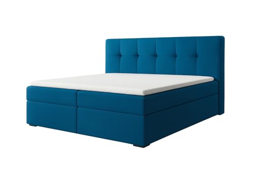 A&J MöbelLand Boxspringbett 140x200 mit Bettkasten und Lattenrost – REF, Bett mit Matratze H2 und Stauraum in Blau A&J MöbelLand Boxspringbett 140x200 mit Bettkasten und Lattenrost – REF, Bett mit Matratze H2 und Stauraum in Blau
