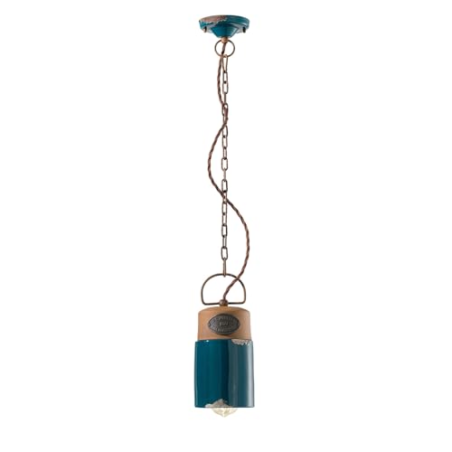 Suspension C1620 Ferroluce en fer d'exception et finition vintage vert rustique