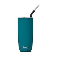 S'well Stainless Steel Tumbler with Straw and Slide-Open Lid, 24oz, Peacock Blue, Triple Layered Vacuum Insulated Containers Keeps Drinks Cold for 18 Hours and Hot for 5, BPA Free