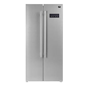 Forno Salerno 33″ Inch W. Side-by-side Refrigerator and Freezer with 15.6 Cu.Ft. Total Capacity – Stainless Steel Freestanding Fridge with LED Display, Vacation mode and Child Safety Lock.