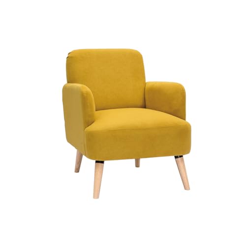 Miliboo Fauteuil scandinave en Tissu Effet Velours Jaune Moutarde et Bois Clair ISKO