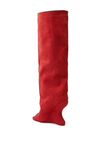 Atuelang Women's Slouchy Suede Knee High Boots Open Toe Pull On Tall Inverted Wedge Heel Boots3