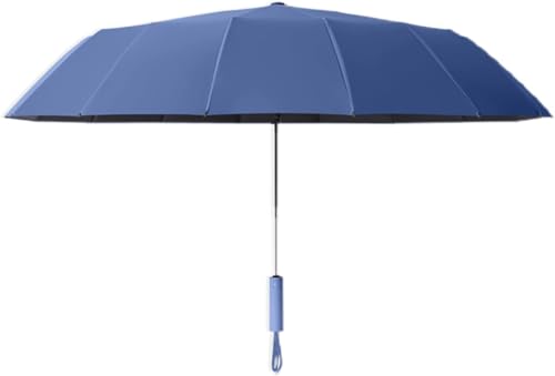 CNfhFRY paraguas, Paraguas de viaje plegable y resistente al viento, doble quilla 16 varillas que se abren cierran automáticamente, protección contra rayos ultravioleta(Blue)