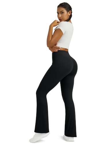Image of Flare Leggings for Women with Pockets 2pack High Waisted Crossover Flare Leggings Bootcut Yoga Pants