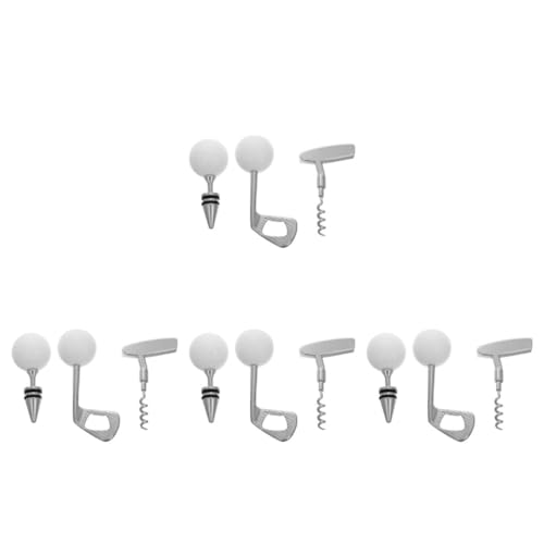 PRETYZOOM 4 Juegos Tapón de vino de golf kit de vino set de vino tapones para vino juego de sacacorchos vino y golf tapones de botellas pequeños abrebotellas Acero inoxidable Silver