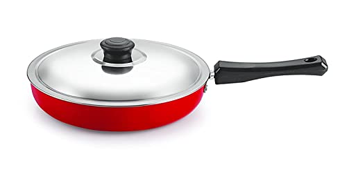 Image of NIRLON Aluminium Non Stick Gas Friendly Frying Pan with Stainless Steel Lid-28cm, 3.2 Litre (Red)