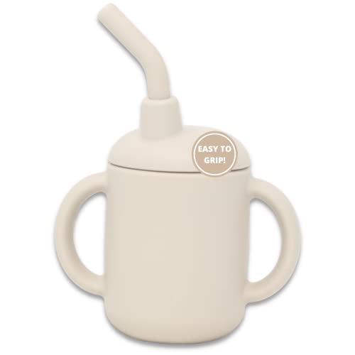 Image of LoveyLu Silicone Sippy Cup, Toddler Cup With Straw, Training Soft Spout Cups for Toddlers With Handles, No Spill Lids, Durable, Drop Proof, Easy Grip, Microwave, Dishwasher, and Freezer Safe, Sand