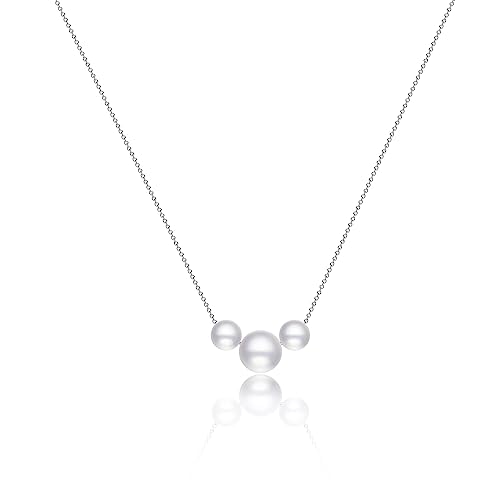 Kyerlyn Sliver Necklace,Dainty Pearl Pendant Necklace for Women Barque Pearl