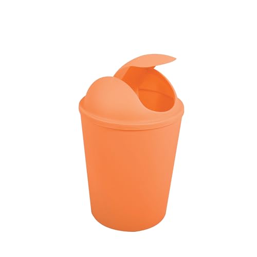 MSV - Poubelle avec Couvercle Rabattable AKO - Capacité 5,5 L - Design Compact et Pratique - Idéale pour Salle de Bain ou Cuisine - Couleur Orange -...