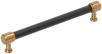 Signature Hardware 954063-7916 Lazzara 7-9/16 Inch Center to Center Black Leather Bar Cabinet Pull - Brushed Gold