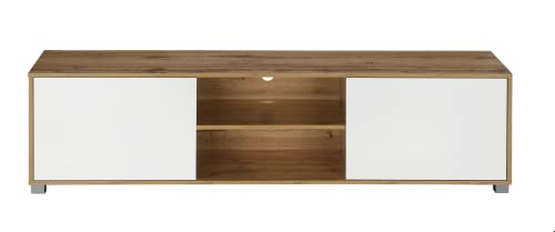 Image of DeckUp Plank Cannes Engineered Wood 2-Door TV Stand and Home Entertainment Unit (Wotan Oak and White, Matte Finish)