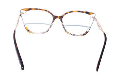 Image of Tortoise & Clear Acetate Cat-Eye Blue Light Blocking Glasses - Geometric Metal Temples with Art Deco Accents, Screen Protection for Work /Gaming, Fashion-Forward Eyewear Accessories (Unisex)