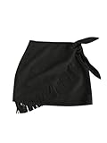 Floerns Women's High Waisted Fringe Hem Mini Skirt Western Tie Side Suede Skirts Black Small