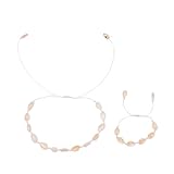 Yardwe Pulsera y Collar Conjunto de Conchas Naturales Blancas Pulsera Trenzada Bohemia Brazalete de Cuentas para Mujer Accesorio Elegante para Playa y Uso Diario