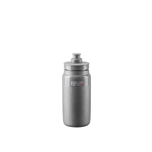 Elite Fly Tex Cycling Water Bottle 550ml – Grey – Ultra-Lightweight, BPA-Free, Easy-Squeeze Sports Bottle for Road, MTB & Gravel