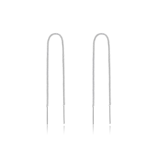 Reffeer Solid 925 Sterling Silver Chain Threader Earrings Dangle for Women Teens Minimalist Chain Dangle Earrings Long Tassel Earrings