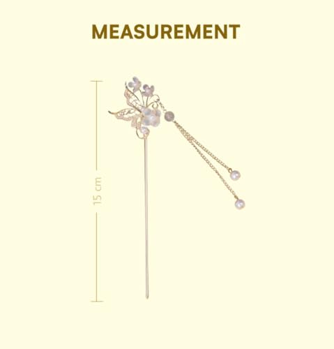 Image of INHEAVEN 1 Piece Ancient Style Pearl Metal Hair Stick Crystal Rhinestones Hair Sticks Fashion For Women Girls (16 CM)
