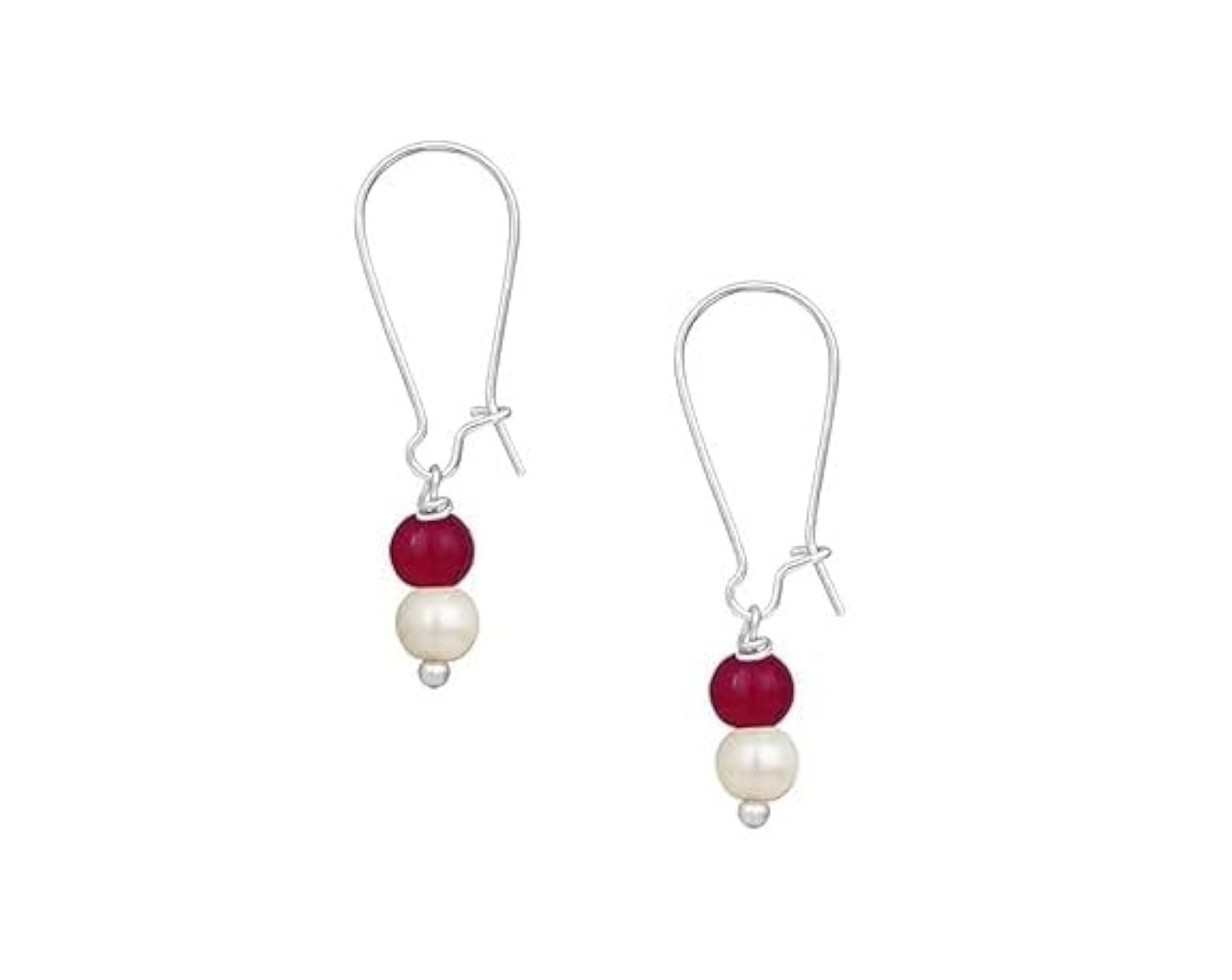 Women's Pearl Necklace Set, White & Red Mala