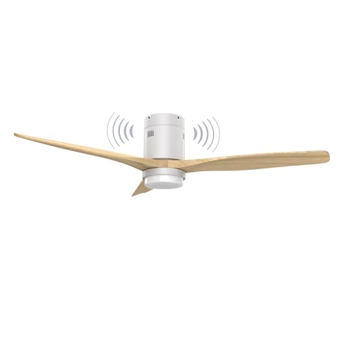 Energy Sistem SoundAir Ventilador de Techo con Altavoz Bluetooth, Motor DC, 132cm, Blanco, Madera Natural, Moderno, Luz LED Regulable, Interior