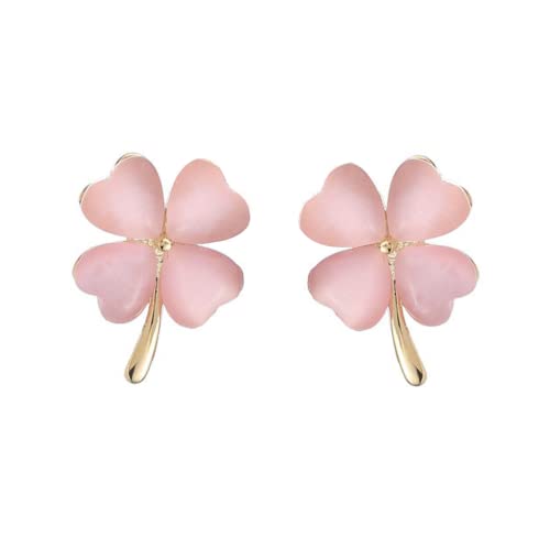 Green Cat Eye's Clover Flower Earrings for Women Girls 925 Sterling Silver Post Pin Hypoallergenic Lucky Love Heart 4 Leaf Petal Small Cute Studs Earring Dainty Gifts for Mother Sister Aunt