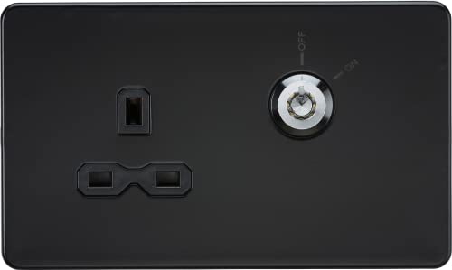 Knightsbridge 13A 1G DP Lockable socket - Matt Black with black insert, SFR9LOCKMB