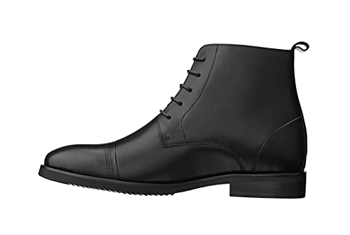 CALTO Men's Invisible Height Increasing Elevator Shoes - Black Premium Leather Lace-up Cap-Toe Dress Boots - 2.8 Inches Taller - K28003 - Size 10 D(M) US3