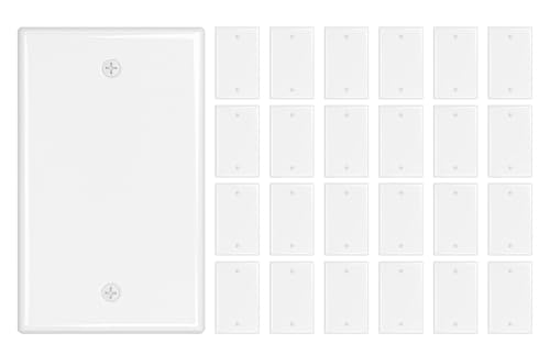 Image of iwillink Blank Device Wall Plate 25-Pack, Electrical Covers for Unused Outlets and Switches, Standard Size Single Gang, 4.50 inch x 2.76 inch, Glossy White