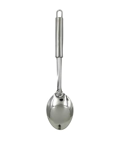 Image of Kitchen Tools Stainless Steel (Food Grade) Heavy Gauge Classic Solid Pan Spoon (Serving Spoon) Chamcha for Serving Rice /Pasta /Subzi (Size 26.7 cm) 1-Piece