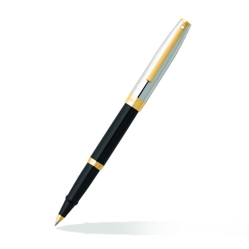 Image of Sheaffer Rollerball Pen 9475 Sagaris Gloss Black Barrel and Chrome Cap Rollerball Pen With Gold Tone trim | Gift Pen