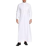 sabolia Saudi Style Arabic Thobe Men’s Arab Robe Men’s Muslim Clothes Ramadan Middle East Ethnic Clothes Cuff Sleeve Size 58 (L)