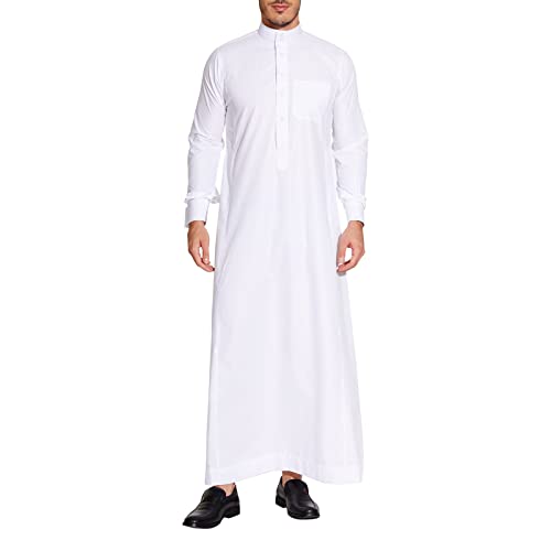 sabolia Saudi Style Arabic Thobe Men’s Arab Robe Men’s Muslim Clothes Ramadan Middle East Ethnic Clothes Cuff Sleeve Size 54 (S)
