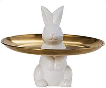 JUNCAN Cupcake Stand Ceramic Dessert Plates for Snacks and Cookies, Bunny Candy Dish Gift, 8 Inch, Home Decorations Gift (Split Rabbit)