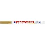 edding 4085 Kreidemarker - gold - 1 Kreidestift - Rundspitze 1-2 mm - dünner Kreidestift für Tafel abwischbar - zum Beschriften von Fenster, Glas, Spiegel - Tafelstift mit deckenden Farben