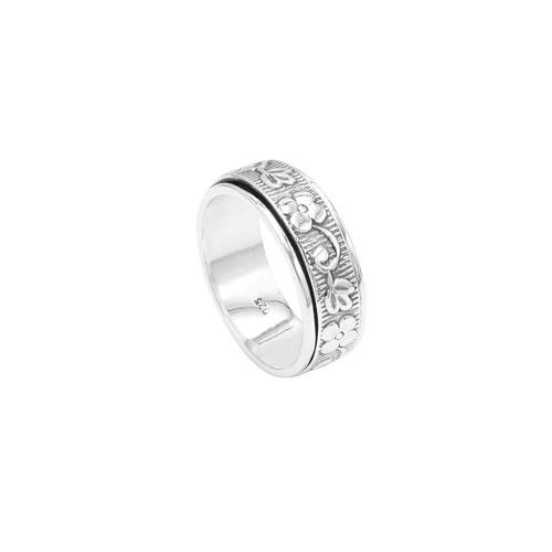 Bague de méditation argent 925 anneau tournant fleuri cadeau bien-être mixte