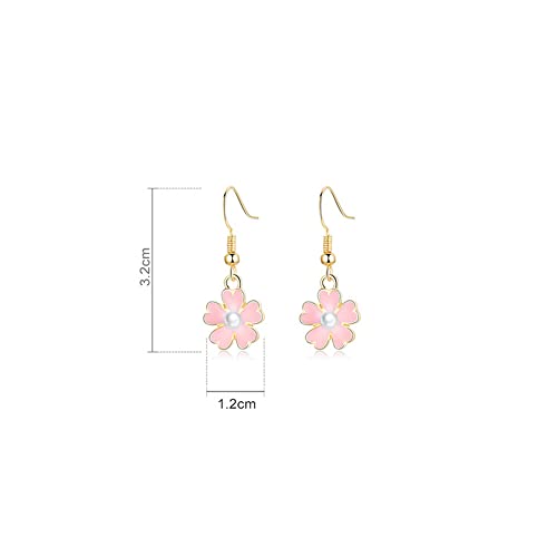 Cute Pink Flower Pearl Small Dangle Drop Earrings for Women Sensitive Ear Boho Tiny Little Charm Hook Dangling Hanging Hypoallergenic Dainty Jewelry Daughter Her Bff Holiday3