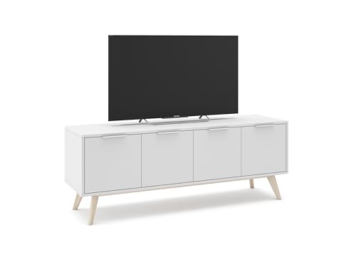 MARCKERIC | Modelo Campus – Mueble de TV 4 Puertas | Diseño Moderno y Funcional | Estilo Natural – Color Blanco/Cera Blanca – 140x53x40 cm