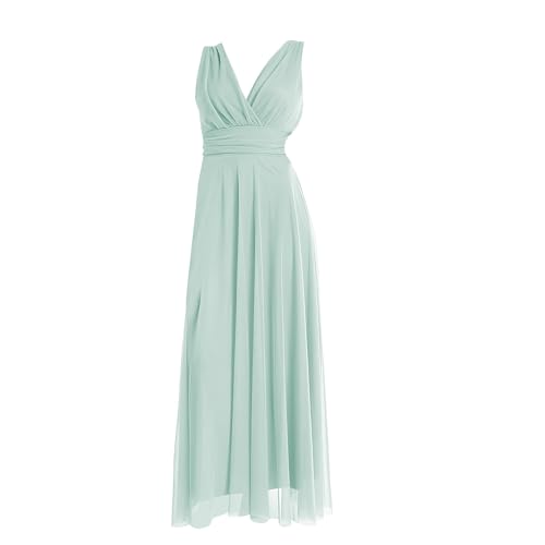 VALORIALUXE Abito Lungo da Cerimonia Donna in Tulle Elasticizzato con Scollo a V – Made in Italy (IT, Testo, XL, Regular, Regular, Coccole Bovine)