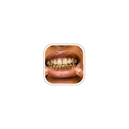Longita 1set Gold Grills for Your Teeth Grillz for Women Teeth Men Gold Tooth Cap Grillz for Women Golden Mouth Grills Upper and Lower Tooth Jewelry Hip Hop Outfits Custom Accessory Halloween Party