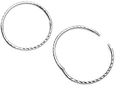 13MM 15MM or 17MM Diamond Cut Edged Round Hinged Hoop Sleeper Earrings for Women Ladies Girls Men Unisex - 925 Sterling Silver - Plain & Simple Diamond Cut Half Hinged Hoops