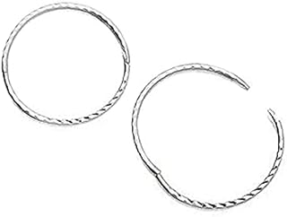 13MM 15MM or 17MM Diamond Cut Edged Round Hinged Hoop Sleeper Earrings for Women Ladies Girls Men Unisex - 925 Sterling Silver - Plain & Simple Diamond Cut Half Hinged Hoops