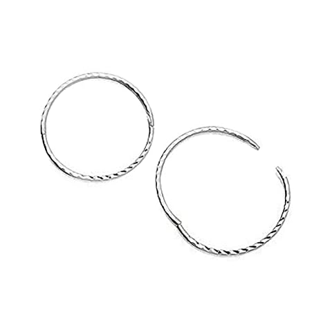 17MM Diamond Cut Edged Round Hinged Hoop Sleeper Earrings for Women Ladies Girls Men Unisex - 925 Sterling Silver - Plain & Simple Diamond Cut Half Hinged Hoops Cover