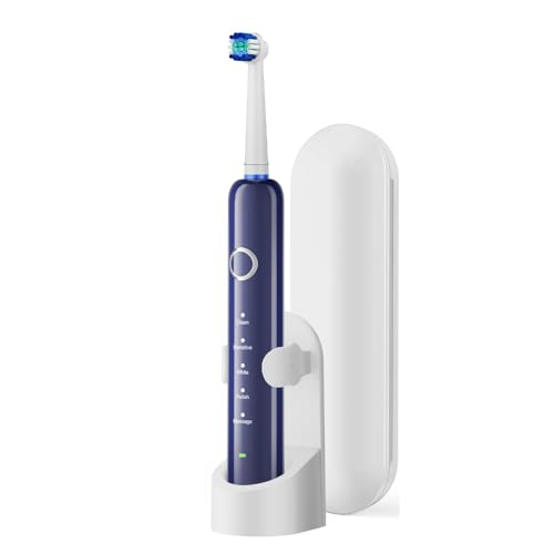 Image of Rotating Electric Toothbrush for Adults, 8 Brush Heads (2 Types) & Travel Case, 5 Cleaning Modes Rechargeable Power Toothbrush with 2-Minute Smart Timer, Black