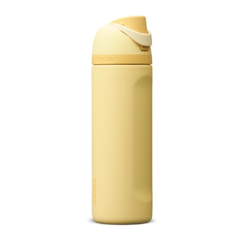 Image of Owala FreeSip Stainless Steel Water Bottle 24 oz Butter Half