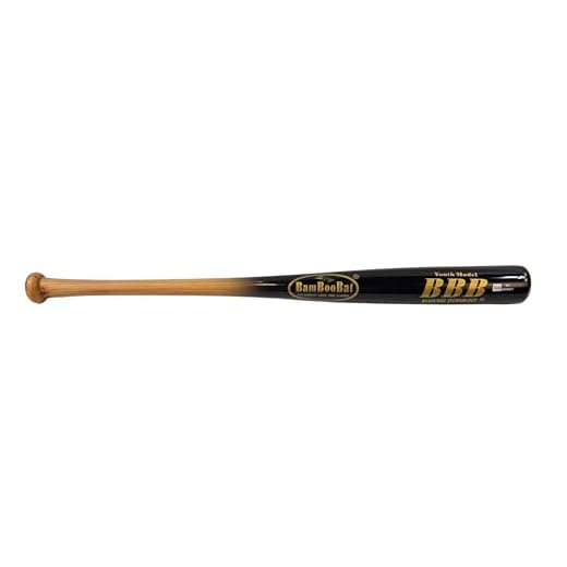BamBooBat Youth Durable Bamboo Baseball Bat for Players Aging 5-13 Years Old, Brown Handle/Black Barrel, 29 Inch, (YHGBB29)