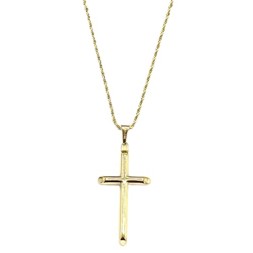 24K Diamond-Cut Miami Cuban Rope Chain Necklace with Cross Pendant – 2mm, Available in Gold-Plate 18”, 20”, 22”, or 24” Lengths