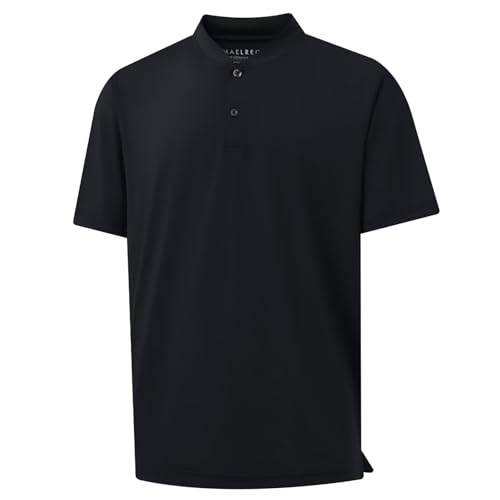 M MAELREG Collarless Golf Shirts for Men Dry Fit Moisture Wicking Performance Solid Casual Mens Henley Shirts Short Sleeve