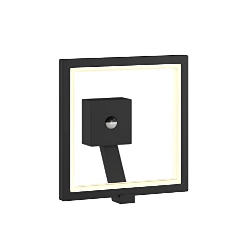 Preisvergleich Produktbild Lucande LED Wandleuchte außen 'Square' mit Bewegungsmelder (spritzwassergeschützt) (Modern) in Schwarz aus Aluminium (1 flammig, inkl. Leuchtmittel) - Außenlampe, Wandlampe für Outdoor & Garten