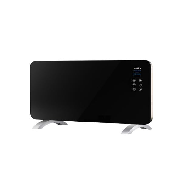 ABRILA Radiateur Chauffant, Verre Himalaya, 2000W, Noir, 2 Niveaux, Télécommande, Minuterie, IP24, 38x92x6.68cm