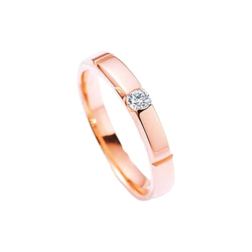 Homxi Anillos de Mujer Compromiso de Oro Rosa de 14 Kilates, Redondo Simple con Diamante de 0,07 ct, Anillos Oro Rosa Alianza Mujer, Talla 11(51mm)